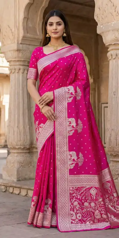 MB 25 GAJRAJ Pink in Pure Banarasi Silk Zari Work & Lace Work Saree . Introductory Price ₹1899. Delivery 4-6 Working Days. Shop now. | Sarees, Bollywood Sarees, Creative Sarees, Designer Sarees, Embroidered Sarees, Ethnic Saree, Modern Digital sarees, Party Wear Sarees