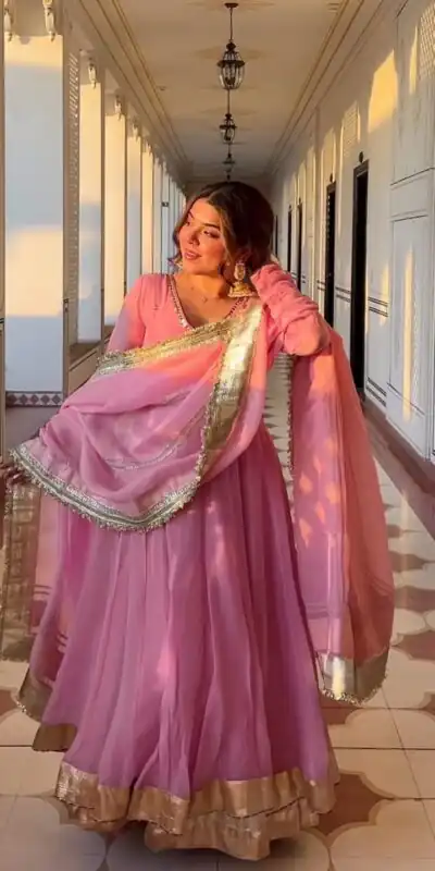 NF 1265 Pink Tabby Organza Anarkali Suit Perfect for Wedding, Party, Reception, Sangeet, Traditional Day – . Grab it for ₹2449. Delivery 4-6 Working Days | Anarkali Suits, Bollywood Anarkali, Creative-Anarkali, Designer Anarkali, Embroidered Anarkali, Party Wear Anarkali