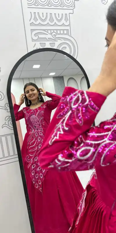 PC 564 Pink Vichitra Silk Gown Perfect for Wedding, Party, Holi, Anniversary, Mehendi –. Grab it for ₹2049. Delivery 4-6 Working Days. Shop now. | Gowns, Bollywood Gowns, Creative Gowns, Designer Gowns, Embroidered Gowns, Party Wear Gowns