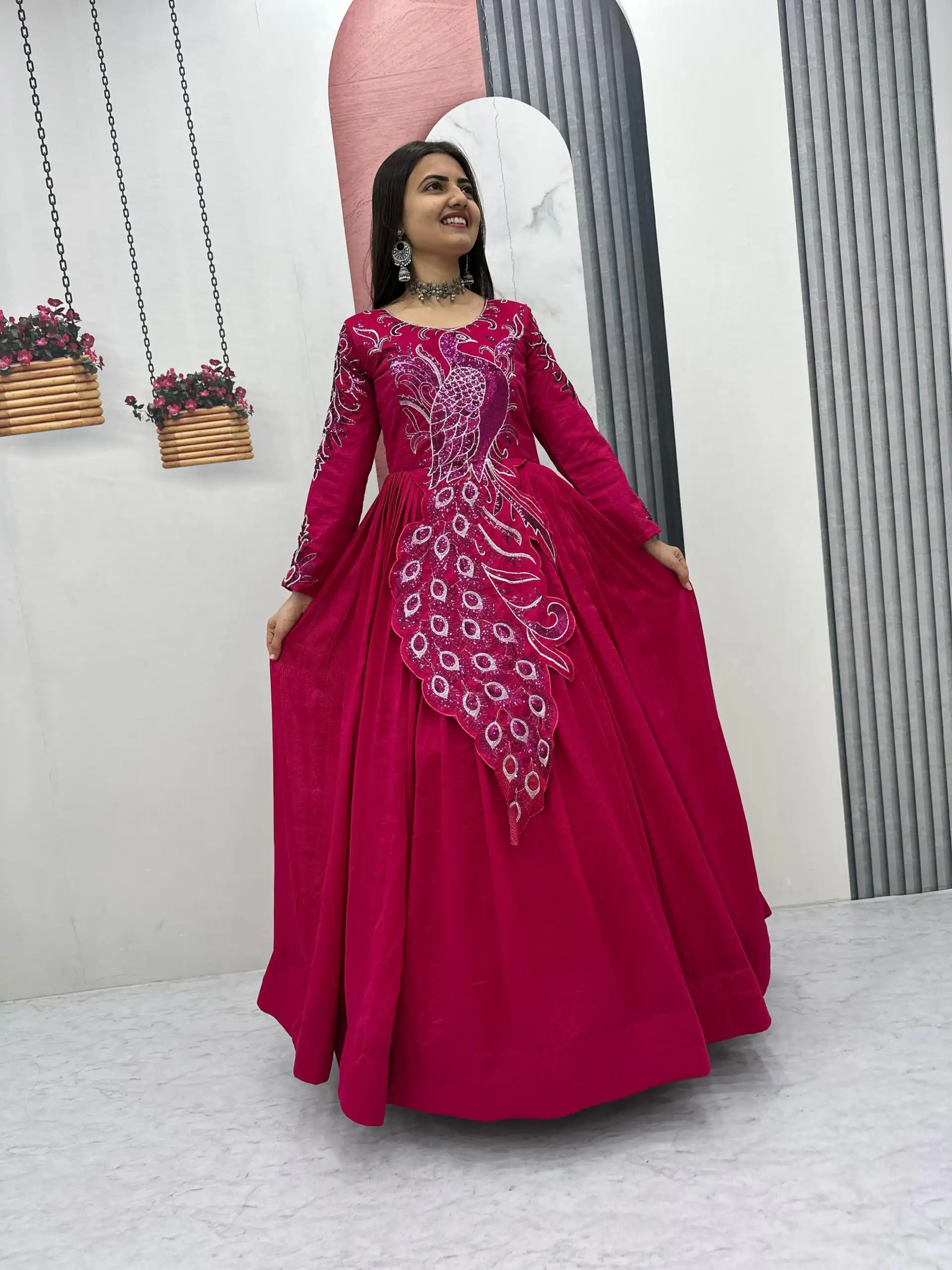 PC 564 Pink Vichitra Silk Gown Perfect for Wedding, Party, Holi, Anniversary, Mehendi –. Grab it for ₹2049. Delivery 4-6 Working Days. Shop now. | Gowns, Bollywood Gowns, Creative Gowns, Designer Gowns, Embroidered Gowns, Party Wear Gowns