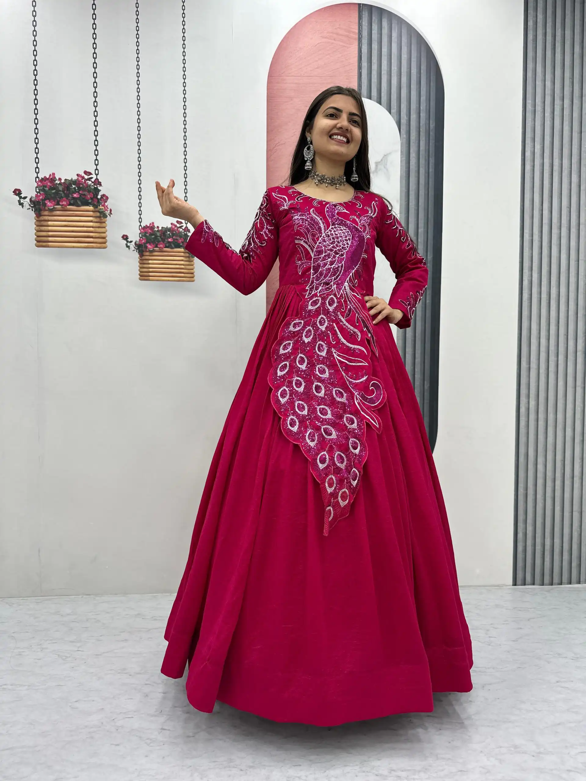 PC 564 Pink Vichitra Silk Gown Perfect for Wedding, Party, Holi, Anniversary, Mehendi –. Grab it for ₹2049. Delivery 4-6 Working Days. Shop now. | Gowns, Bollywood Gowns, Creative Gowns, Designer Gowns, Embroidered Gowns, Party Wear Gowns