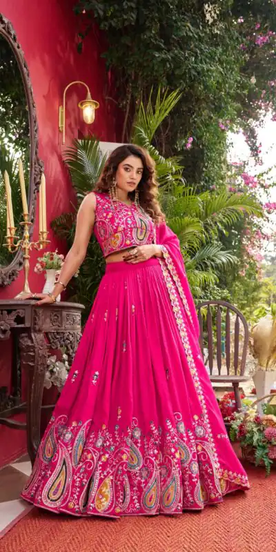 Ram 158 Pink Color Vichitra Lehenga Choli with Embroidery Work. Wedding, Party, Festive, Grab it for ₹3049. Delivery 4-6 Working Days. Shop now. | Lehenga, Bollywood Lehenga, Creative Lehenga, Designer Lehenga, Embroidered Lehenga, Party Wear Lehenga