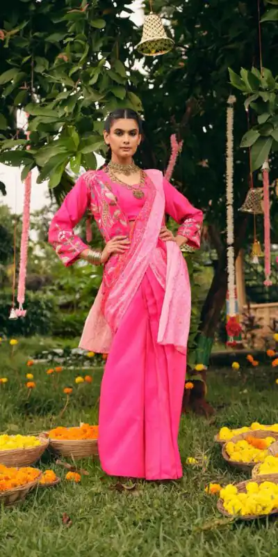 RR 34 Pink Shimmer Saree Perfect for Wedding, Party, Cultural Events, Durga Puja, Reception β . Best Price βΉ2049. Delivery 4-6 Working Days. Shop now. | Sarees, Bollywood Sarees, Creative Sarees, Designer Sarees, Embroidered Sarees, Ethnic Saree, Modern Digital sarees, Party Wear Sarees