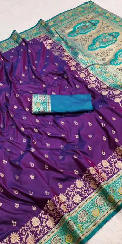 MB 3315 Purple Color Banarasi Silk Gold Zari Border Saree . Wedding, Party, Festive, Available at ₹2049 only. Delivery 4-6 Working Days. Shop now. | Sarees, Bollywood Sarees, Creative Sarees, Designer Sarees, Embroidered Sarees, Ethnic Saree, Modern Digital sarees, Party Wear Sarees