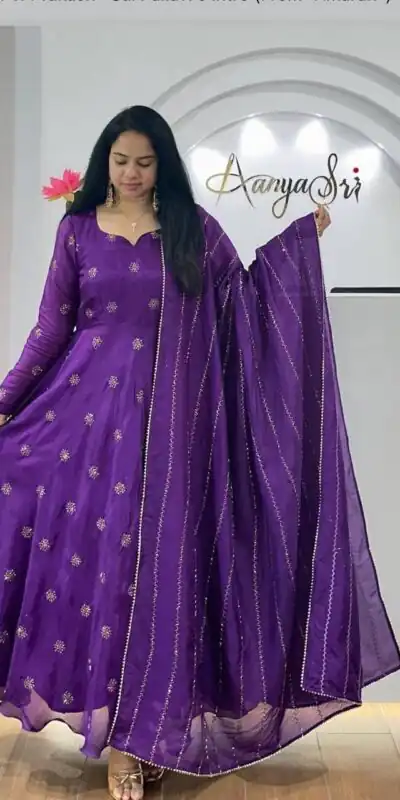PC 482 Purple Chinon Gown with Embroidery Work. Wedding, Party, Festive, Events, Introductory Price βΉ1949. Delivery 4-6 Working Days. Shop now. | Gowns, Bollywood Gowns, Creative Gowns, Designer Gowns, Embroidered Gowns, Party Wear Gowns