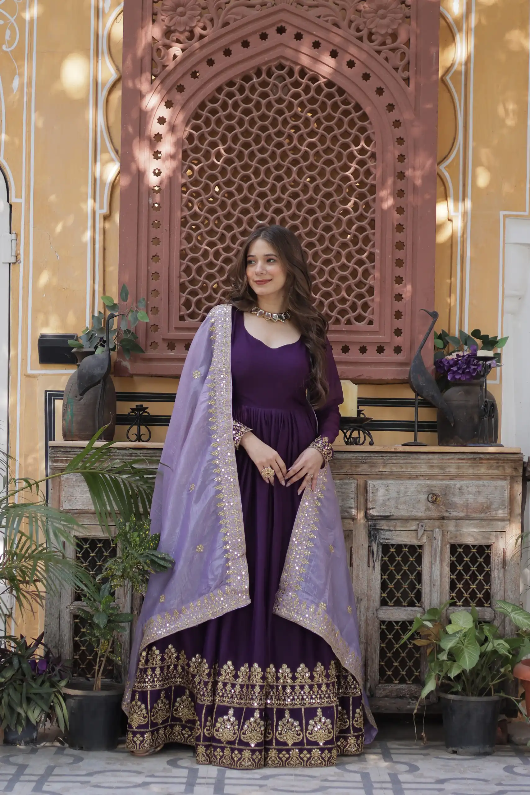 KA 1143 Purple Faux Georgette Sequence Work Gown Gown. Wedding, Party, Festive, Events Grab it for ₹2649. Delivery 4-6 Working Days. Shop now. | Gowns, Bollywood Gowns, Creative Gowns, Designer Gowns, Embroidered Gowns, Party Wear Gowns