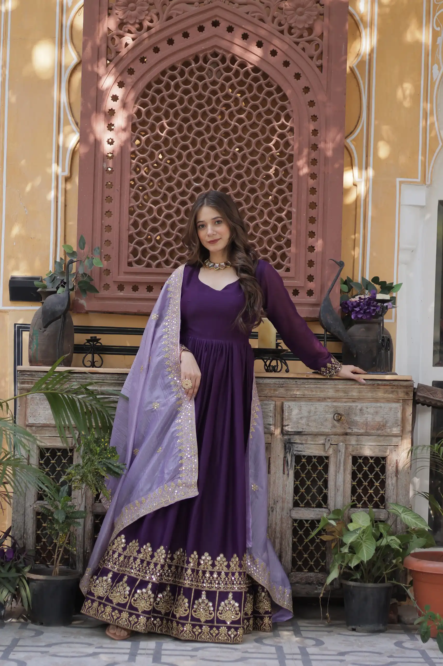 KA 1143 Purple Faux Georgette Sequence Work Gown Gown. Wedding, Party, Festive, Events Grab it for ₹2649. Delivery 4-6 Working Days. Shop now. | Gowns, Bollywood Gowns, Creative Gowns, Designer Gowns, Embroidered Gowns, Party Wear Gowns
