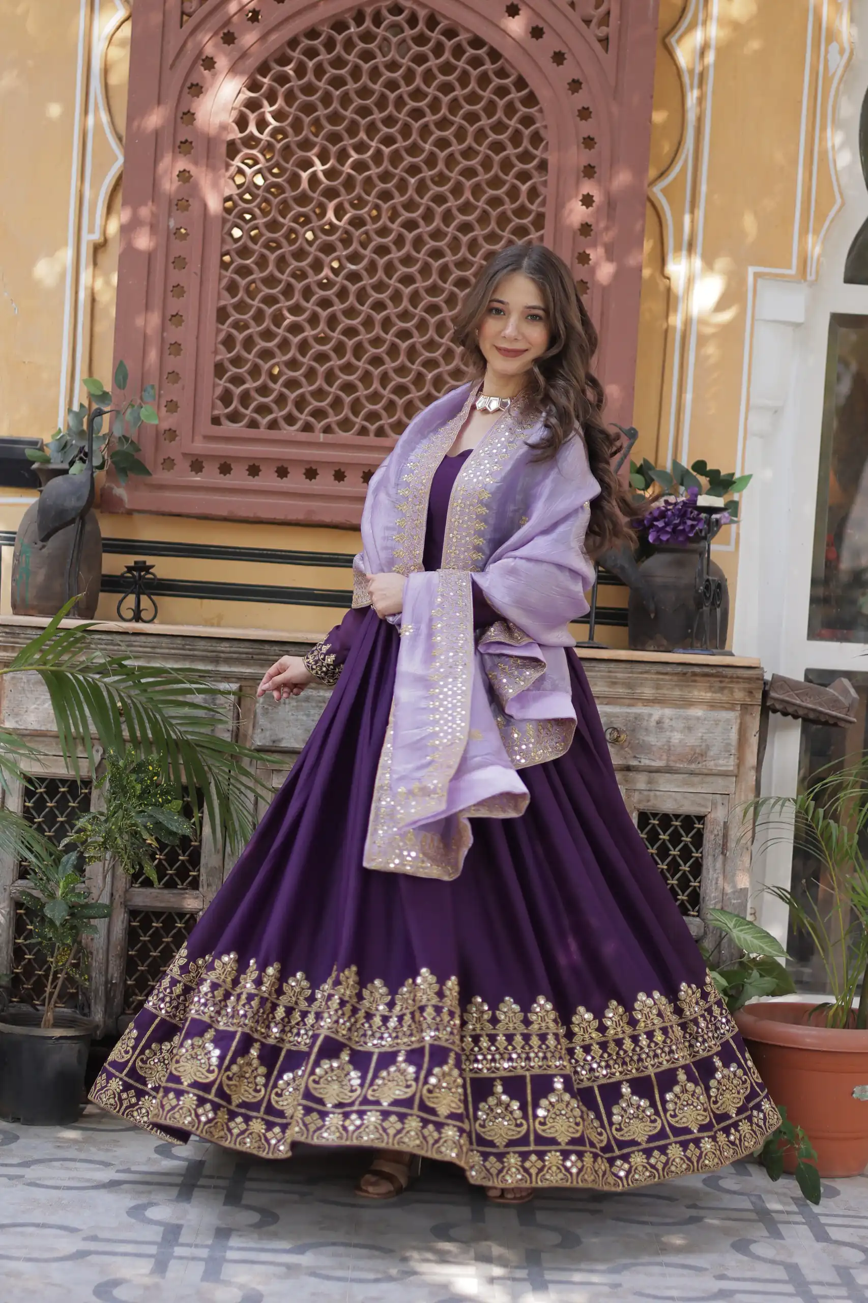 KA 1143 Purple Faux Georgette Sequence Work Gown Gown. Wedding, Party, Festive, Events Grab it for ₹2649. Delivery 4-6 Working Days. Shop now. | Gowns, Bollywood Gowns, Creative Gowns, Designer Gowns, Embroidered Gowns, Party Wear Gowns