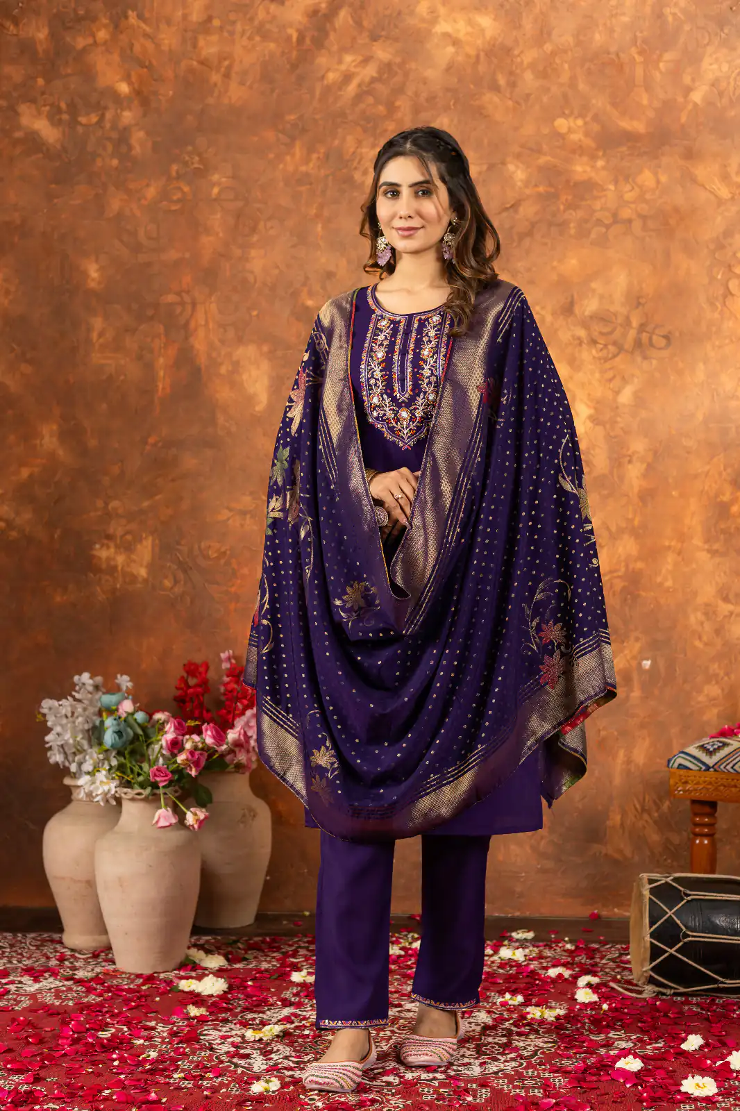 DIVA 103 Purple Marina Silk Salwar Suit with Embroidery Work. Introductory Price ₹2049. Delivery 4-6 Working Days. Shop now. | Jump Suits, Salwar suit, Casual Suits, Creative suits, Designer Suits, Palazzo Suits, Party Wear Suits, Patiala Suits, Straight Suits
