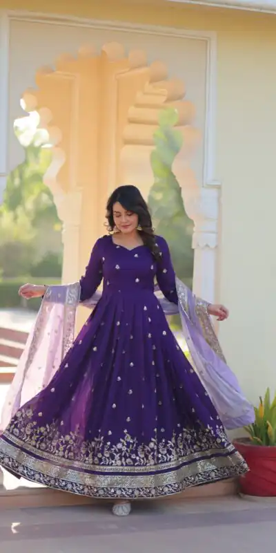 KA 1206 Purple in Star GeorgetteFandy Zari Work & Embroidery Work Gown . Introductory Price ₹2549. Delivery 4-6 Working Days. Shop now. | Gowns, Bollywood Gowns, Creative Gowns, Designer Gowns, Embroidered Gowns, Party Wear Gowns