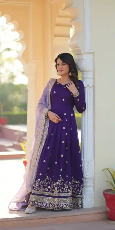 KA 1206 Purple in Star GeorgetteFandy Zari Work & Embroidery Work Gown . Introductory Price ₹2549. Delivery 4-6 Working Days. Shop now. | Gowns, Bollywood Gowns, Creative Gowns, Designer Gowns, Embroidered Gowns, Party Wear Gowns