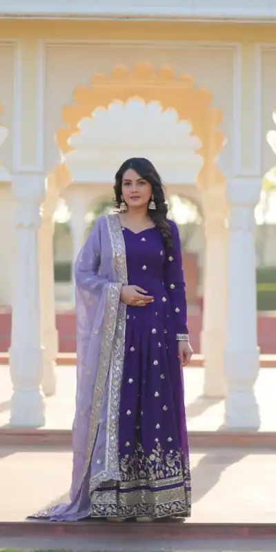 KA 1206 Purple in Star GeorgetteFandy Zari Work & Embroidery Work Gown . Introductory Price βΉ2549. Delivery 4-6 Working Days. Shop now. | Gowns, Bollywood Gowns, Creative Gowns, Designer Gowns, Embroidered Gowns, Party Wear Gowns