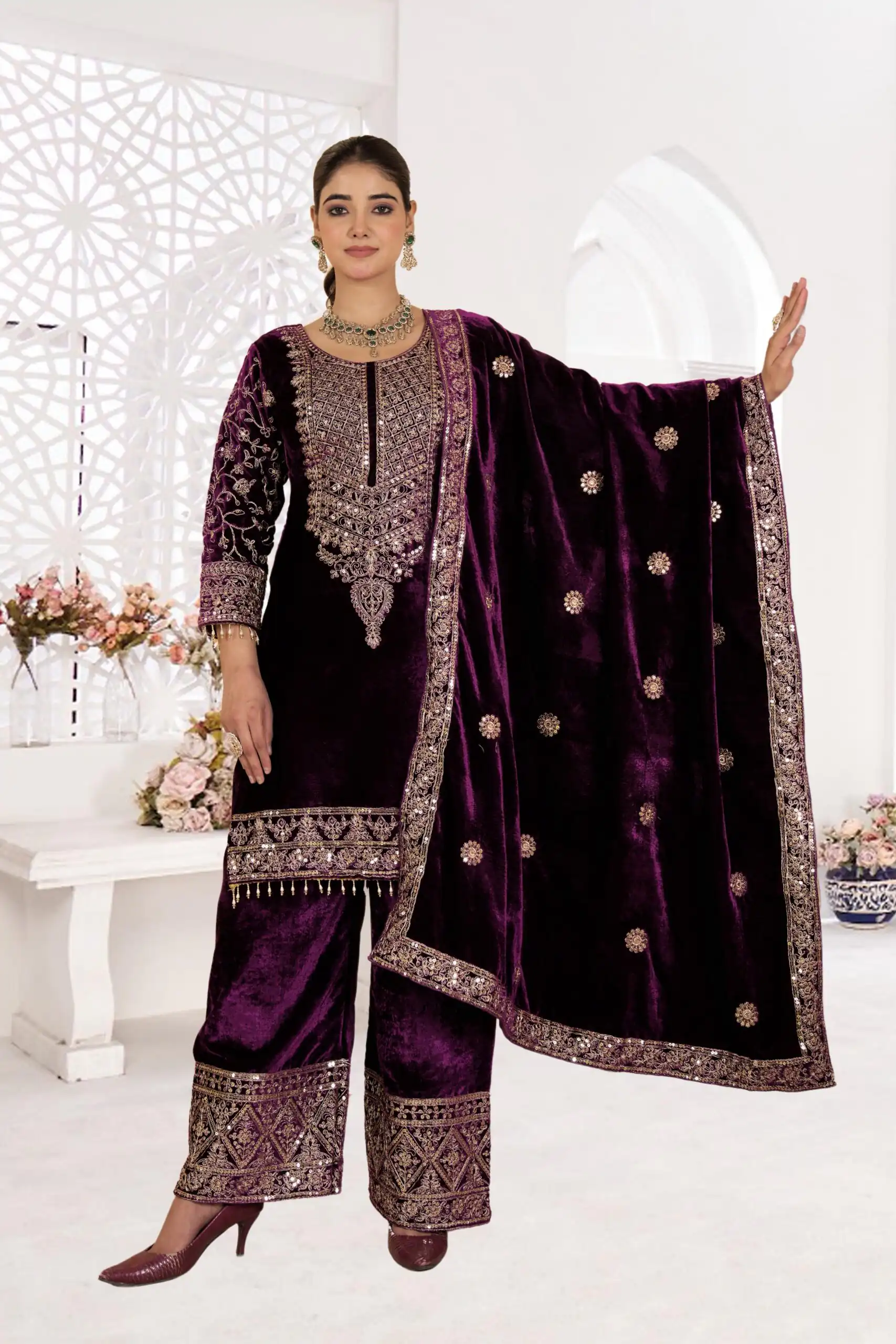 NF 1231 Purple Viscose Velvet Salwar Suit. Perfect for Wedding, Party, Traditional Day, Baisakhi, Eid – Available at ₹2399 only. Delivery 4-6 Workin | Jump Suits, Salwar suit, Casual Suits, Creative suits, Designer Suits, Palazzo Suits, Party Wear Suits, Patiala Suits, Straight Suits