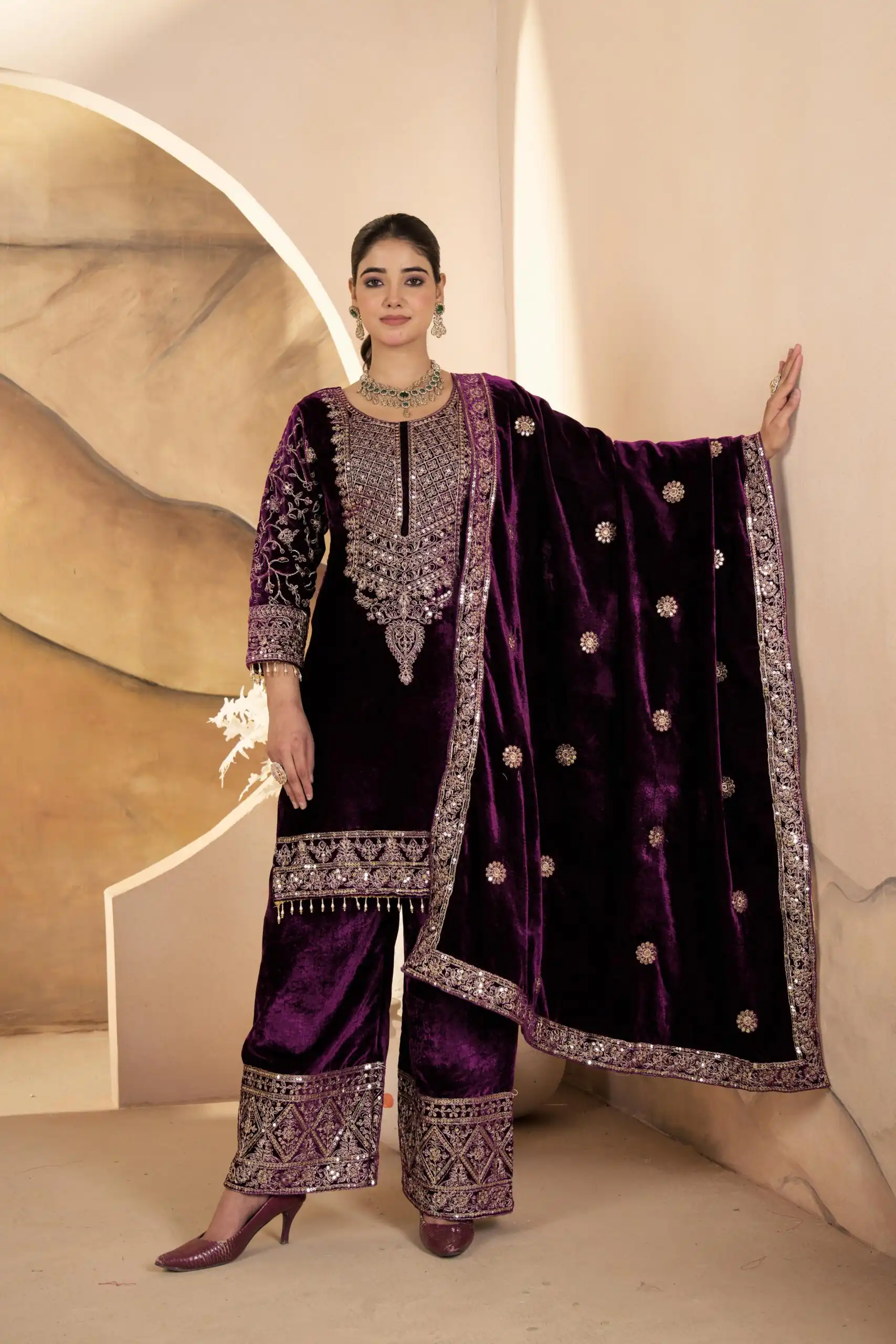 NF 1231 Purple Viscose Velvet Salwar Suit. Perfect for Wedding, Party, Traditional Day, Baisakhi, Eid – Available at ₹2399 only. Delivery 4-6 Workin | Jump Suits, Salwar suit, Casual Suits, Creative suits, Designer Suits, Palazzo Suits, Party Wear Suits, Patiala Suits, Straight Suits