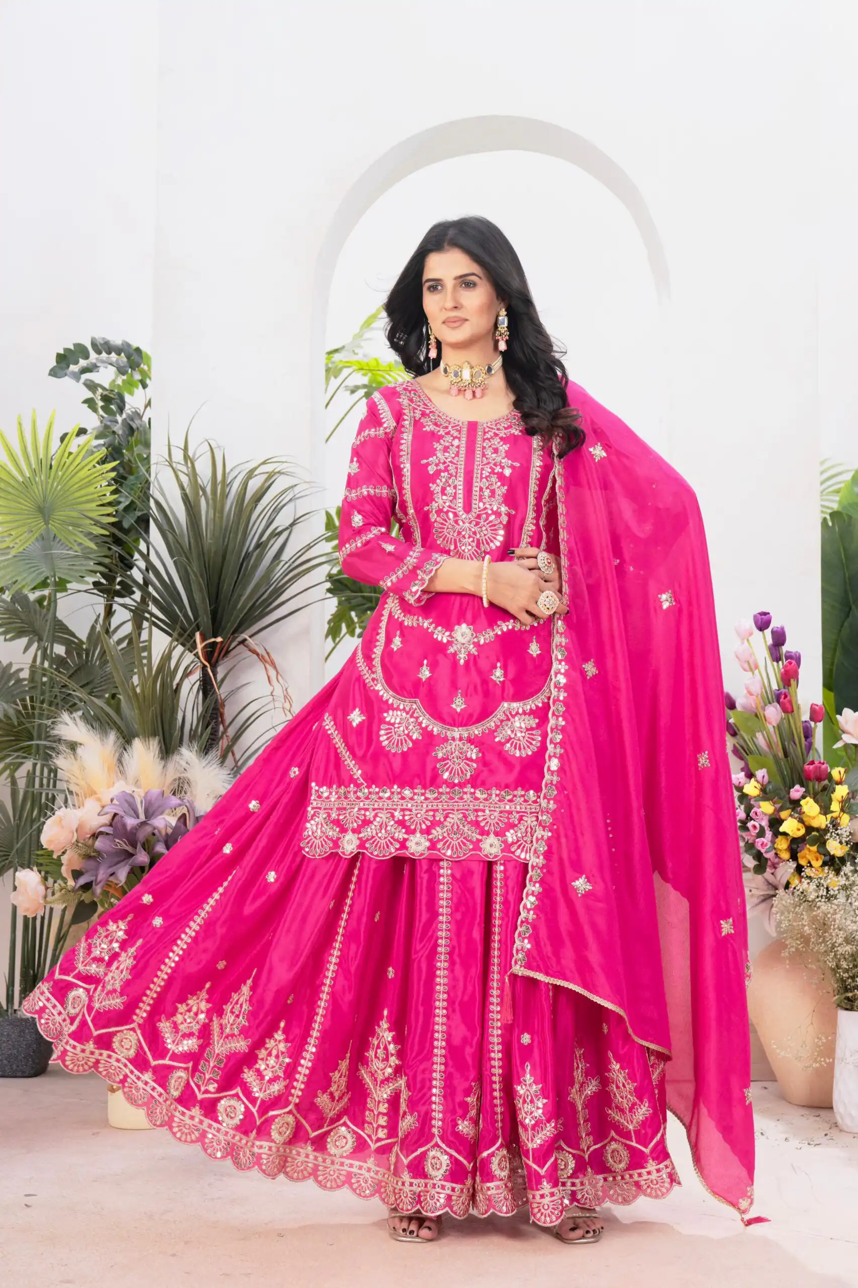 ND 5033 Rani Pink Chinon Silk Salwar Suit with Embroidery Work & Lace Work. Affordable Price ₹2149. Delivery 4-6 Working Days. Shop now. | Jump Suits, Salwar suit, Casual Suits, Creative suits, Designer Suits, Palazzo Suits, Party Wear Suits, Patiala Suits, Straight Suits