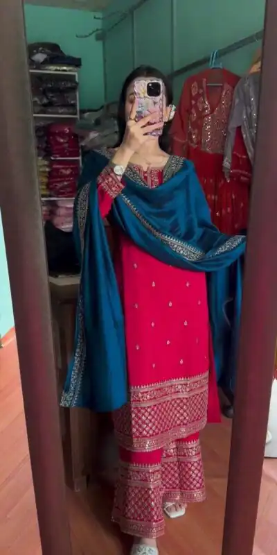 DC G76 Red Color Chinon Salwar Suit with Lace Work & Embroidery Work. Get it for ₹1949. Delivery 4-6 Working Days. Shop now. | Jump Suits, Tops & Bottoms, Track Suits, Salwar suit, Casual Suits, Creative suits, Designer Suits, Palazzo Suits, Party Wear Suits, Patiala Suits, Straight Suits, Trendy Wear