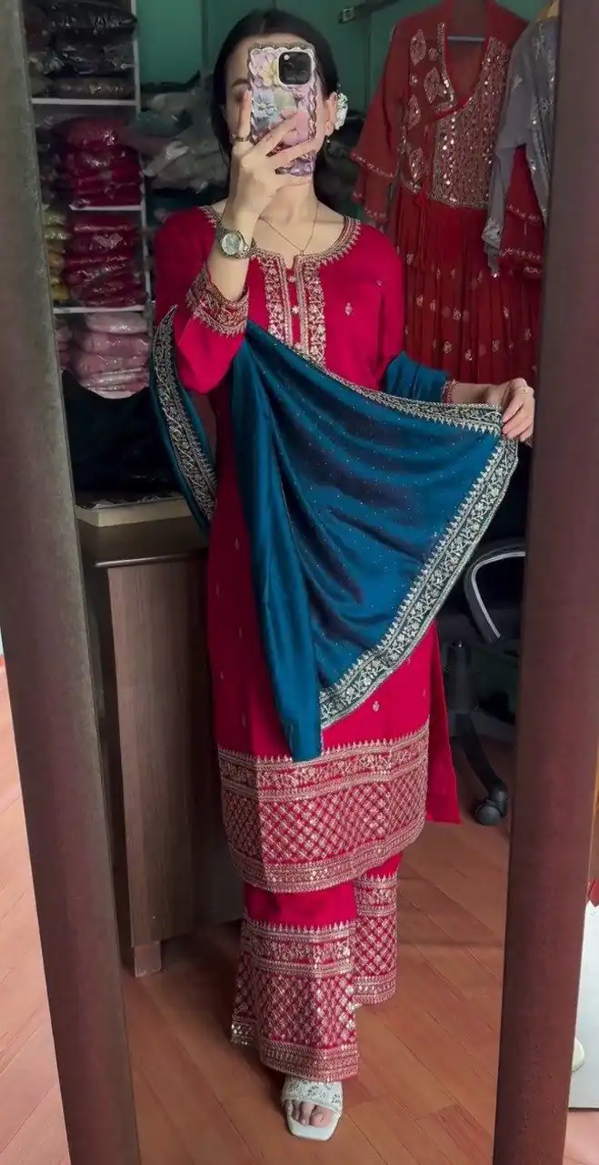 DC G76 Red Color Chinon Salwar Suit with Lace Work & Embroidery Work. Get it for ₹1949. Delivery 4-6 Working Days. Shop now. | Jump Suits, Tops & Bottoms, Track Suits, Salwar suit, Casual Suits, Creative suits, Designer Suits, Palazzo Suits, Party Wear Suits, Patiala Suits, Straight Suits, Trendy Wear