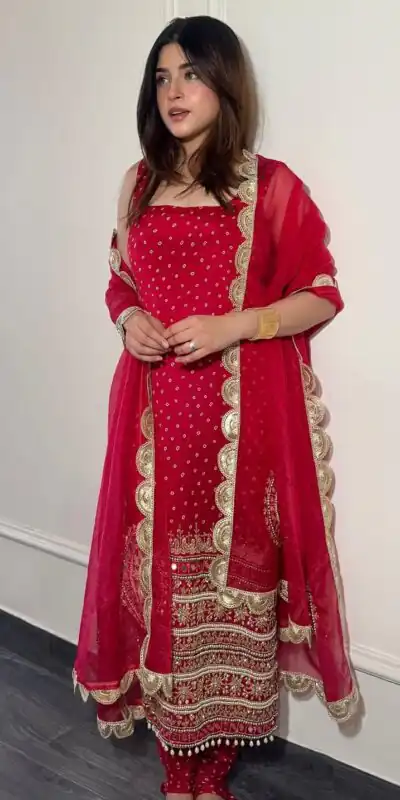 ST 1142 Red Faux Georgette Salwar Suit with Mirror Work & Embroidery Work. Introductory Price ₹2449. Delivery 4-6 Working Days. Shop now. | Jump Suits, Salwar suit, Casual Suits, Creative suits, Designer Suits, Palazzo Suits, Party Wear Suits, Patiala Suits, Straight Suits