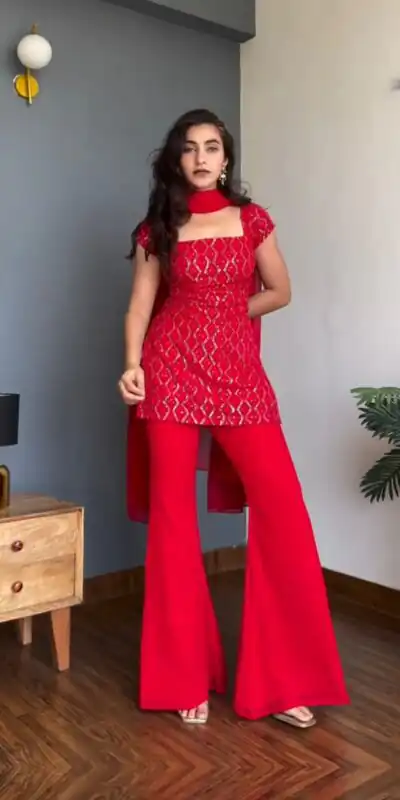 KD 1543 Red Faux Georgette Salwar Suit with Designer Work. Introductory Price ₹1949. Delivery 4-6 Working Days. Shop now. | Jump Suits, Salwar suit, Casual Suits, Creative suits, Designer Suits, Palazzo Suits, Party Wear Suits, Patiala Suits, Straight Suits
