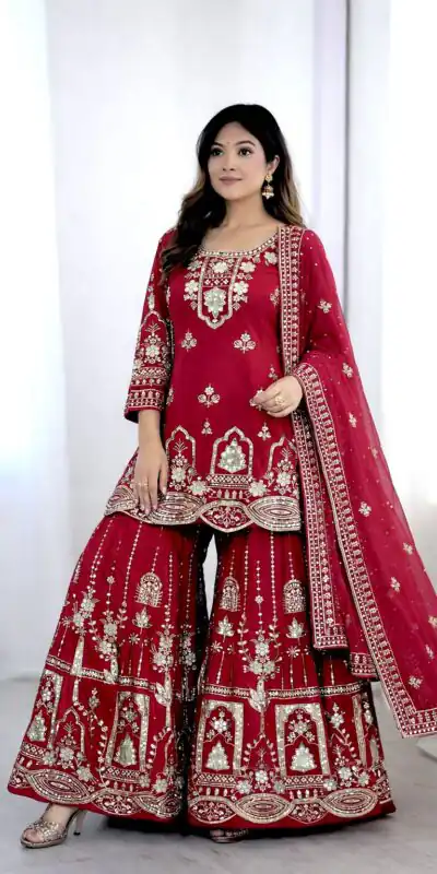 WW 1250 Red Faux Georgette With 5 mm Sequence Work Salwar Suit Wedding, Party, Festive, Events Etc. Expected Delivery 4-6 Working Days @2399/- | Jump Suits, Salwar suit, Casual Suits, Creative suits, Designer Suits, Palazzo Suits, Party Wear Suits, Patiala Suits, Straight Suits