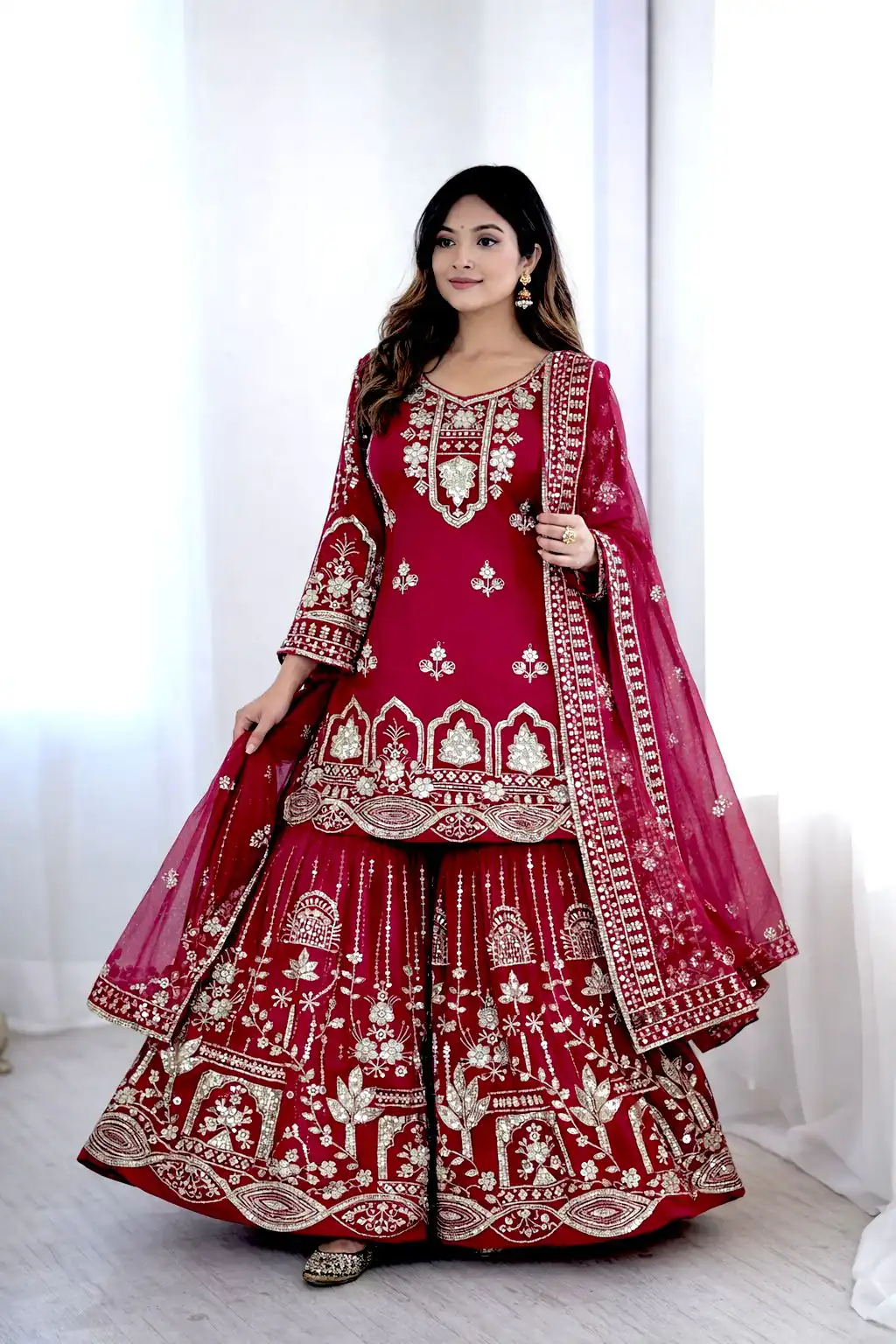 WW 1250 Red Faux Georgette With 5 mm Sequence Work Salwar Suit Wedding, Party, Festive, Events Etc. Expected Delivery 4-6 Working Days @2399/- | Jump Suits, Salwar suit, Casual Suits, Creative suits, Designer Suits, Palazzo Suits, Party Wear Suits, Patiala Suits, Straight Suits