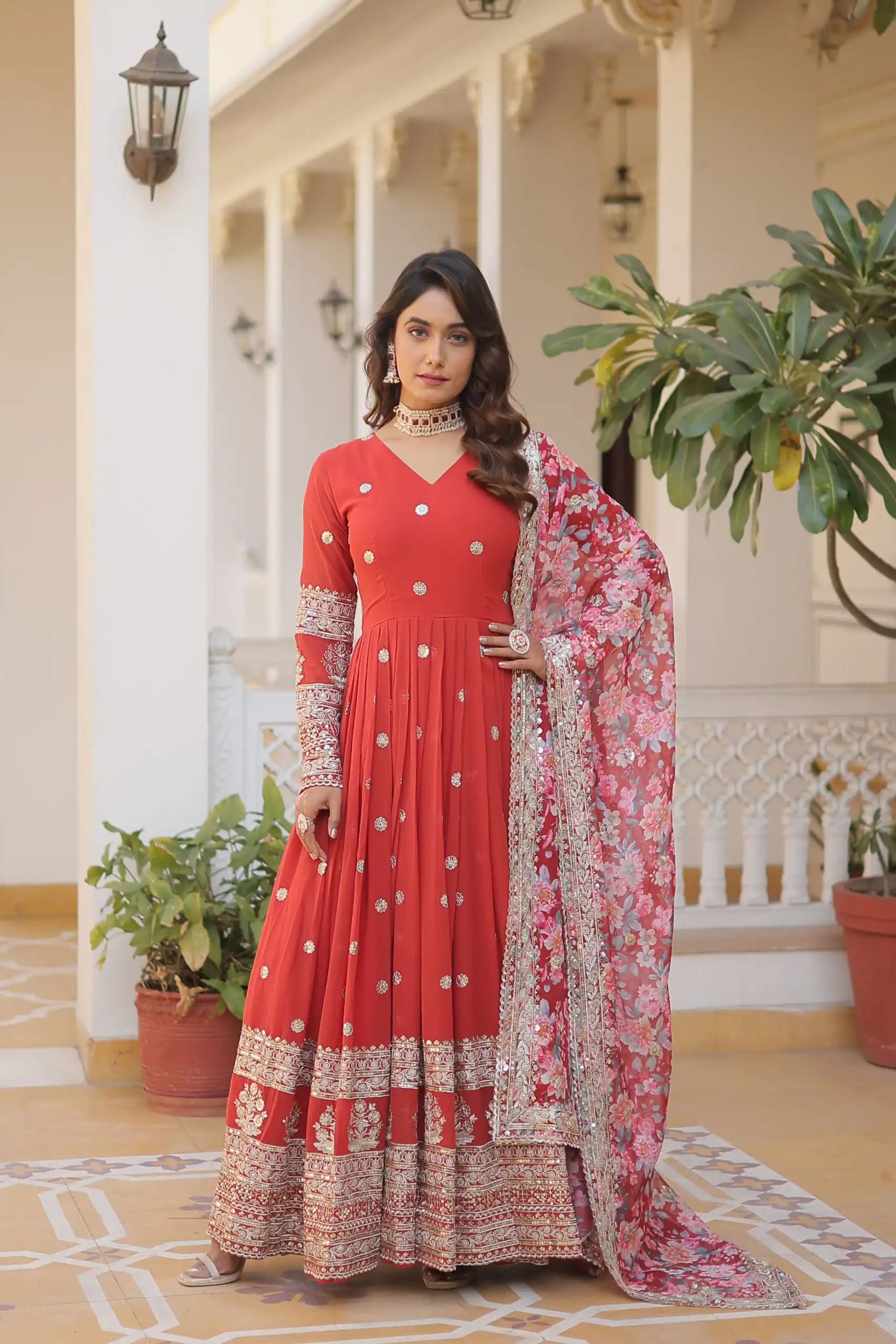 KA 1078 Red Faux Georgette Gown Perfect for Wedding, Party, Makar Sankranti, Karwa Chauth, Ethnic Day – . Now at just ₹3349. Delivery 4-6 Working D | Gowns, Bollywood Gowns, Creative Gowns, Designer Gowns, Embroidered Gowns, Party Wear Gowns