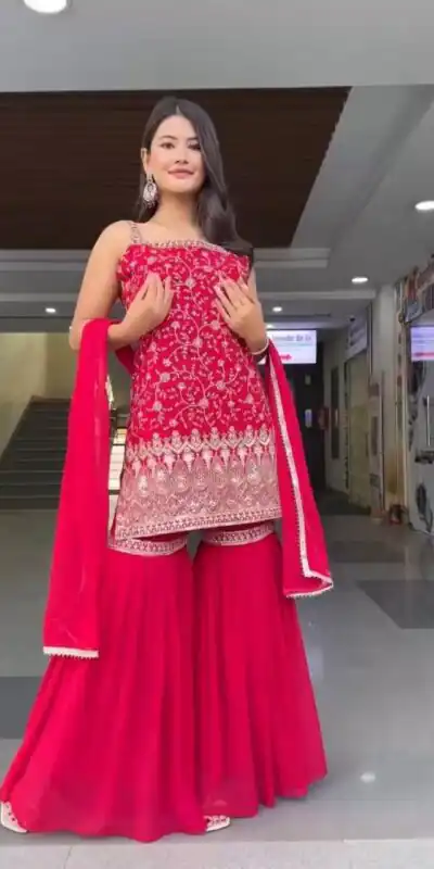 DC 93 Red Fox Georgette Salwar Suit Perfect for Wedding, Party, Eid, Temple Visit, Engagement – . Now at just ₹1899. Delivery 4-6 Working Days. Shop now | Jump Suits, Salwar suit, Casual Suits, Creative suits, Designer Suits, Palazzo Suits, Party Wear Suits, Patiala Suits, Straight Suits