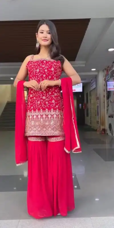 DC 93 Red Fox Georgette Salwar Suit Perfect for Wedding, Party, Eid, Temple Visit, Engagement – . Now at just ₹1899. Delivery 4-6 Working Days. Shop now | Jump Suits, Salwar suit, Casual Suits, Creative suits, Designer Suits, Palazzo Suits, Party Wear Suits, Patiala Suits, Straight Suits