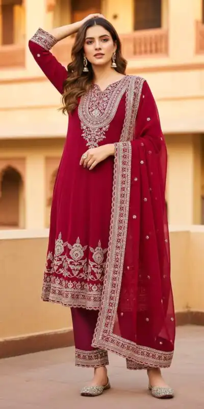 KF-1715 Red in Faux Georgette Embroidery Work & Lace Work Salwar Suit . Get it for ₹2399. Delivery 4-6 Working Days. Shop now. | Jump Suits, Tops & Bottoms, Track Suits, Salwar suit, Casual Suits, Creative suits, Designer Suits, Palazzo Suits, Party Wear Suits, Patiala Suits, Straight Suits, Trendy Wear