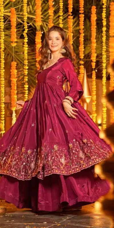 NF 1264 Red Natural Crap Silk Anarkali Suit with Embroidery Work. Available at βΉ3049 only. Delivery 4-6 Working Days. Shop now. | Anarkali Suits, Bollywood Anarkali, Creative-Anarkali, Designer Anarkali, Embroidered Anarkali, Party Wear Anarkali