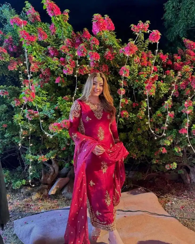 ST 192 Red Vichitra Silk Salwar Suit with Embroidery Work. Wedding, Party, Festive, Events, Grab it for ₹2049. Delivery 4-6 Working Days. Shop now. | Jump Suits, Salwar suit, Casual Suits, Creative suits, Designer Suits, Palazzo Suits, Party Wear Suits, Patiala Suits, Straight Suits