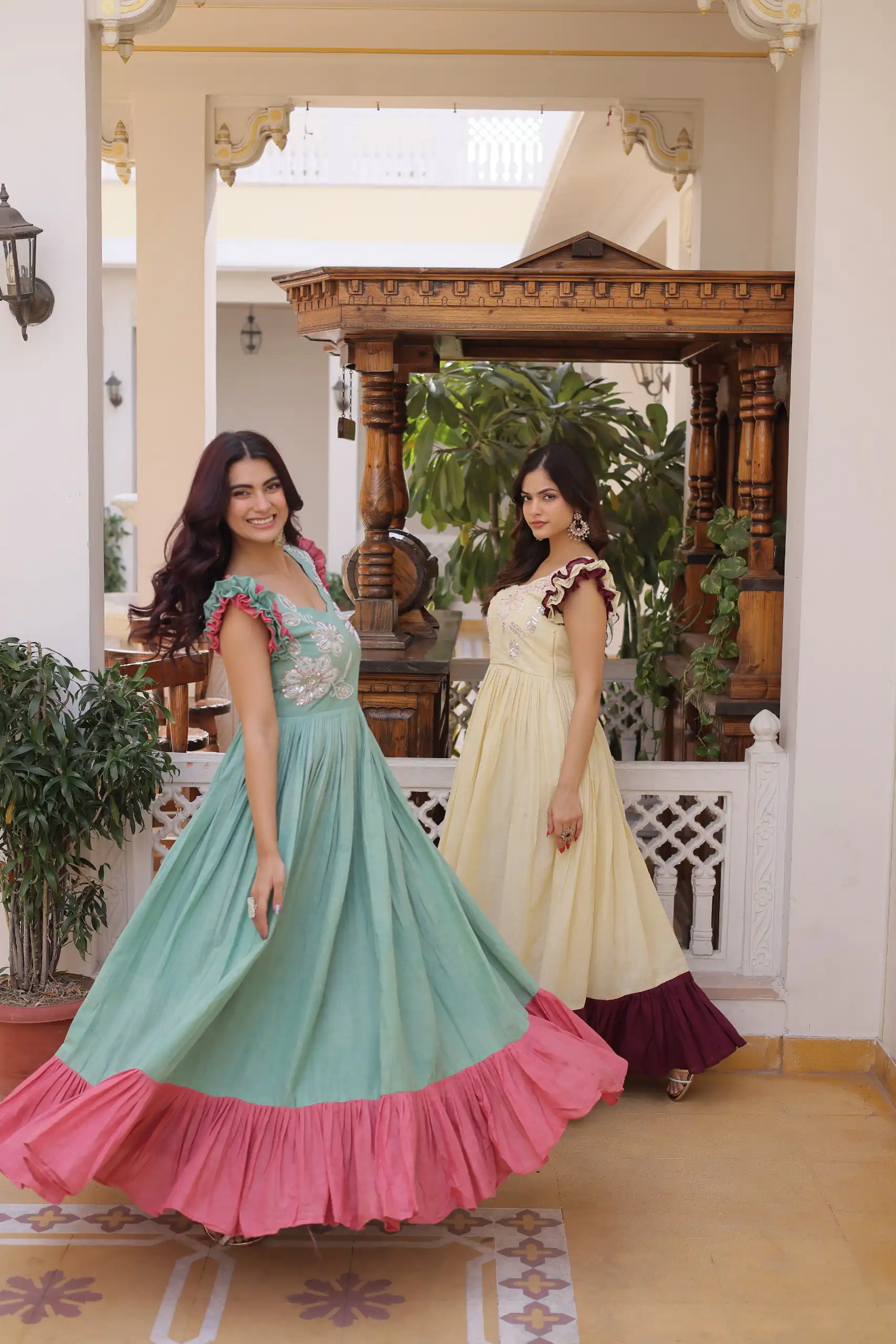 KA 1234 Sea Green Color Cotton Gown with Sequins Work & Embroidery Work. Festive Deal ₹1819. Delivery 4-6 Working Days. Shop now. | Gowns, Bollywood Gowns, Creative Gowns, Designer Gowns, Embroidered Gowns, Party Wear Gowns