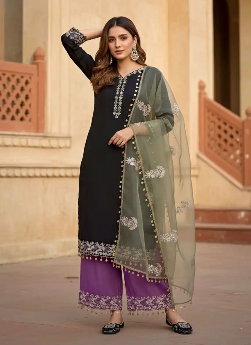 DB 35 Black Color Roman Silk Salwar Suit with Embroidery Work. Available at ₹2049 only. Delivery 4-6 Working Days. Shop now. | Jump Suits, Salwar suit, Casual Suits, Creative suits, Designer Suits, Palazzo Suits, Party Wear Suits, Patiala Suits, Straight Suits