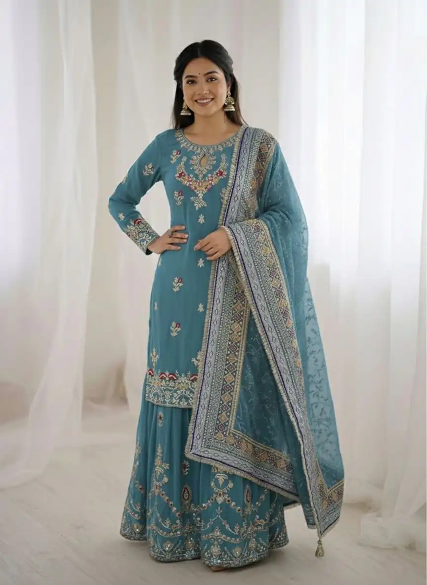 SSR 5007 Sky Blue Color Georgette Salwar Suit with Embroidery Work. Get it for ₹2449. Delivery 4-6 Working Days. Shop now. | Jump Suits, Salwar suit, Casual Suits, Creative suits, Designer Suits, Palazzo Suits, Party Wear Suits, Patiala Suits, Straight Suits