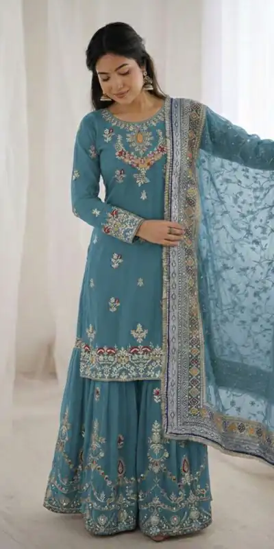 SSR 5007 Sky Blue Color Georgette Salwar Suit with Embroidery Work. Get it for ₹2449. Delivery 4-6 Working Days. Shop now. | Jump Suits, Salwar suit, Casual Suits, Creative suits, Designer Suits, Palazzo Suits, Party Wear Suits, Patiala Suits, Straight Suits