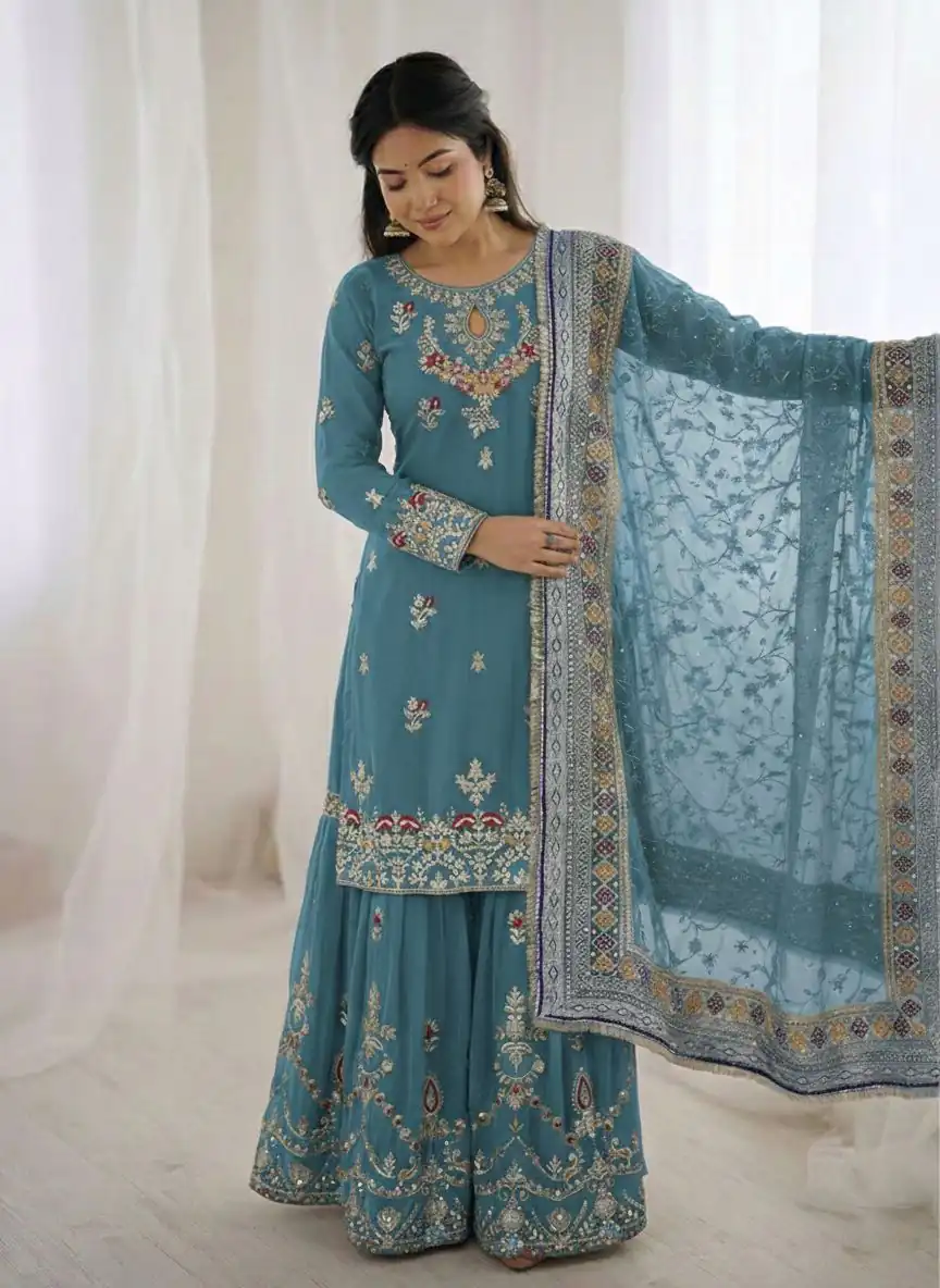 SSR 5007 Sky Blue Color Georgette Salwar Suit with Embroidery Work. Get it for ₹2449. Delivery 4-6 Working Days. Shop now. | Jump Suits, Salwar suit, Casual Suits, Creative suits, Designer Suits, Palazzo Suits, Party Wear Suits, Patiala Suits, Straight Suits