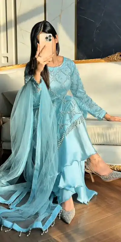 DB 34 Sky Blue Soft Net Salwar Suit. Perfect for Wedding, Party, Ganesh Chaturthi, Anniversary, Ethnic Day – Grab it for ₹1999. Delivery 4-6 Working Days | Jump Suits, Salwar suit, Casual Suits, Creative suits, Designer Suits, Palazzo Suits, Party Wear Suits, Patiala Suits, Straight Suits