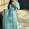 DB 34 Sky Blue Soft Net Salwar Suit. Perfect for Wedding, Party, Ganesh Chaturthi, Anniversary, Ethnic Day – Grab it for ₹1999. Delivery 4-6 Working Days | Jump Suits, Salwar suit, Casual Suits, Creative suits, Designer Suits, Palazzo Suits, Party Wear Suits, Patiala Suits, Straight Suits