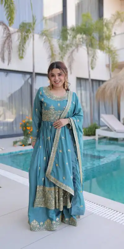 KA 1233 Sky Blue Super Silk Salwar SuitPerfect for Wedding, Party, Sangeet, Family Gatherings, Reception – . Festive Deal ₹2649. Delivery 4-6 Working Da | Jump Suits, Salwar suit, Casual Suits, Creative suits, Designer Suits, Palazzo Suits, Party Wear Suits, Patiala Suits, Straight Suits