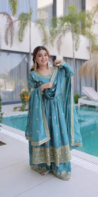 KA 1233 Sky Blue Super Silk Salwar SuitPerfect for Wedding, Party, Sangeet, Family Gatherings, Reception – . Festive Deal ₹2649. Delivery 4-6 Working Da | Jump Suits, Salwar suit, Casual Suits, Creative suits, Designer Suits, Palazzo Suits, Party Wear Suits, Patiala Suits, Straight Suits