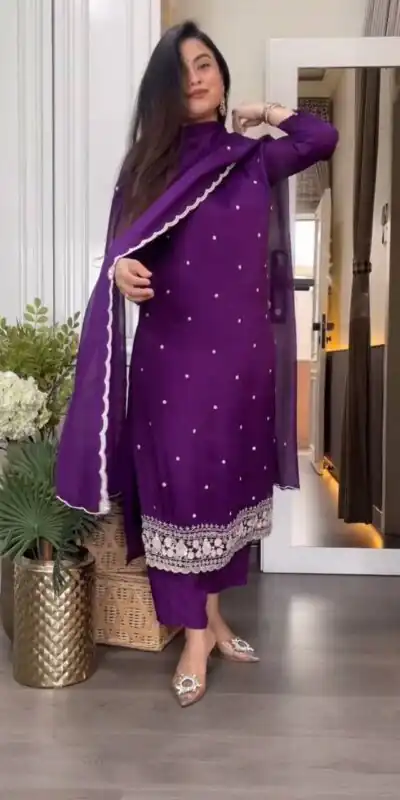 DC 98 Purple Color Chinon Silk Sawlar Suit with Embroidery Work. Exclusive Offer ₹1799. Delivery 4-6 Working Days. Shop now. | Jump Suits, Salwar suit, Casual Suits, Creative suits, Designer Suits, Palazzo Suits, Party Wear Suits, Patiala Suits, Straight Suits