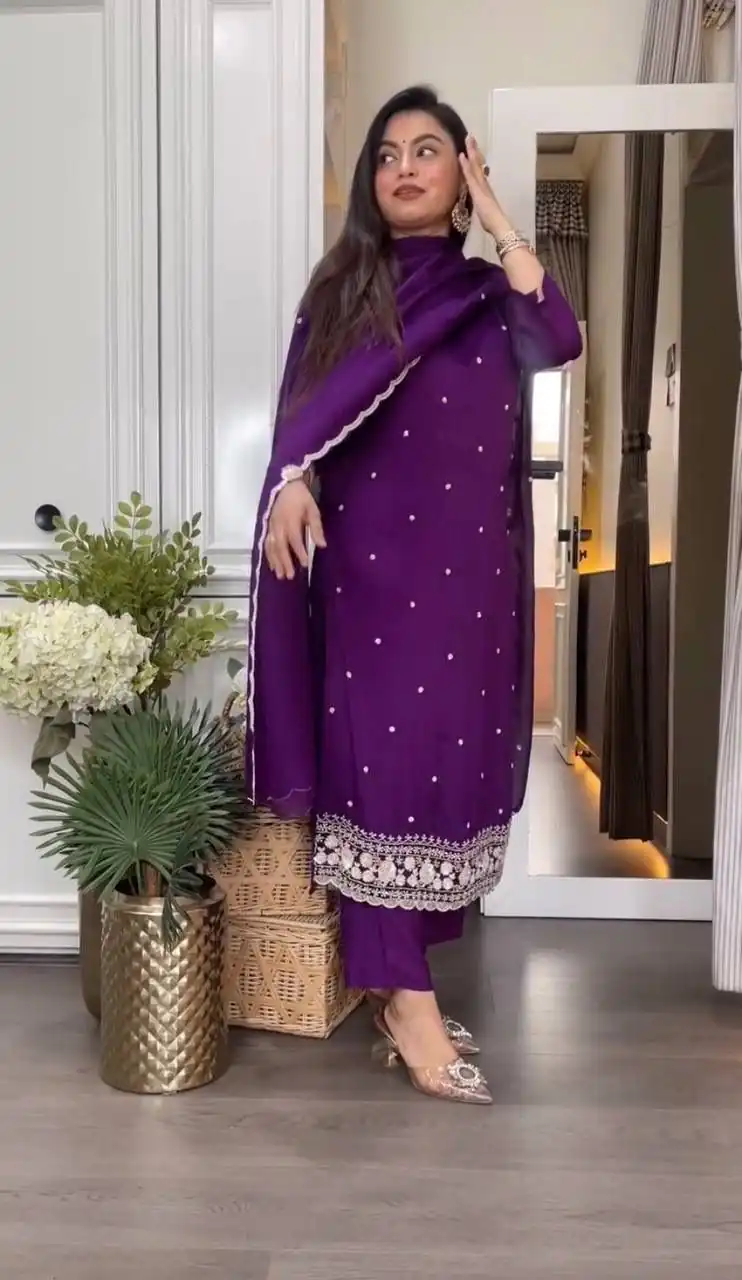 DC 98 Purple Color Chinon Silk Sawlar Suit with Embroidery Work. Exclusive Offer ₹1799. Delivery 4-6 Working Days. Shop now. | Jump Suits, Salwar suit, Casual Suits, Creative suits, Designer Suits, Palazzo Suits, Party Wear Suits, Patiala Suits, Straight Suits