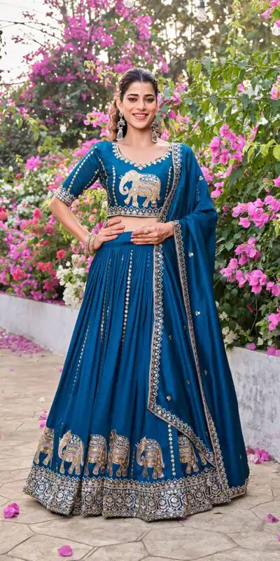 Ram 165 Blue in Color Vichitra Silk Embroidery Work Lehenga Choli . Now at just βΉ2599. Delivery 4-6 Working Days. Shop now. | Lehenga, Bollywood Lehenga, Creative Lehenga, Designer Lehenga, Embroidered Lehenga, Party Wear Lehenga