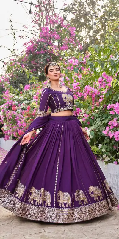 Ram 165 Dark Purple in Color Vichitra Silk Embroidery Work Lehenga Choli . Now at just βΉ2599. Delivery 4-6 Working Days. Shop now. | Lehenga, Bollywood Lehenga, Creative Lehenga, Designer Lehenga, Embroidered Lehenga, Party Wear Lehenga