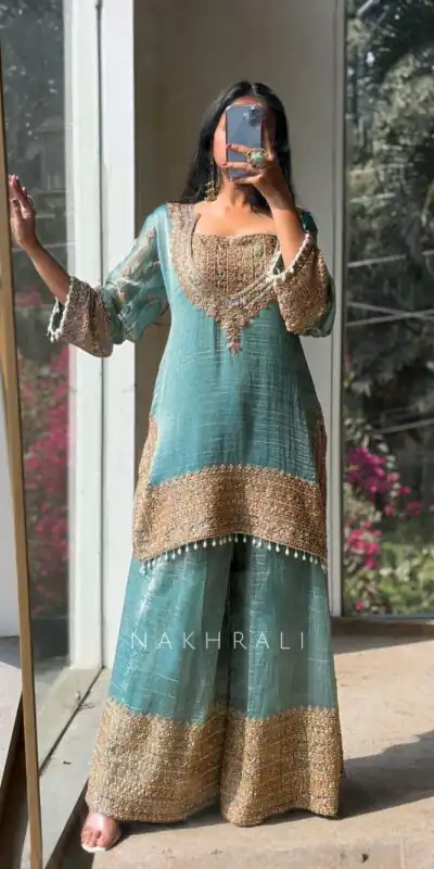 VLM 324 Firozi Fendy Silk Salwar Suit Perfect for Wedding, Party, Cultural Events, Sangeet, Housewarming – . Grab it for ₹2449. Delivery 4-6 Working Days | Jump Suits, Salwar suit, Casual Suits, Creative suits, Designer Suits, Palazzo Suits, Party Wear Suits, Patiala Suits, Straight Suits