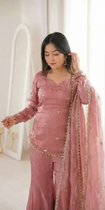 ZSR 3159 Peach Fendy Silk Salwar Suitwith Embroidery Work & Lace Work. Now at just ₹2049. Delivery 4-6 Working Days. Shop now. | Jump Suits, Salwar suit, Casual Suits, Creative suits, Designer Suits, Palazzo Suits, Party Wear Suits, Patiala Suits, Straight Suits