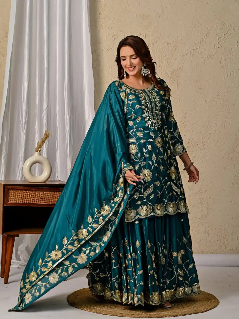 MD 3057 Teal Chinon Silk Salwar Suit with Embroidery Work & Lace Work. Affordable Price ₹2149. Delivery 4-6 Working Days. Shop now. | Jump Suits, Salwar suit, Casual Suits, Creative suits, Designer Suits, Palazzo Suits, Party Wear Suits, Patiala Suits, Straight Suits