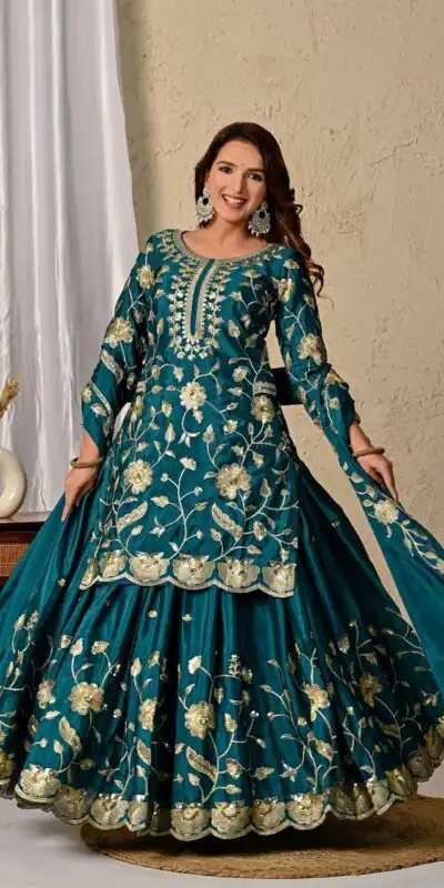 MD 3057 Teal Chinon Silk Salwar Suit with Embroidery Work & Lace Work. Affordable Price ₹2149. Delivery 4-6 Working Days. Shop now. | Jump Suits, Salwar suit, Casual Suits, Creative suits, Designer Suits, Palazzo Suits, Party Wear Suits, Patiala Suits, Straight Suits