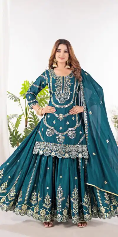 ND 5033 Teal Chinon Silk Salwar Suit with Embroidery Work & Lace Work. Affordable Price ₹2149. Delivery 4-6 Working Days. Shop now. | Jump Suits, Salwar suit, Casual Suits, Creative suits, Designer Suits, Palazzo Suits, Party Wear Suits, Patiala Suits, Straight Suits