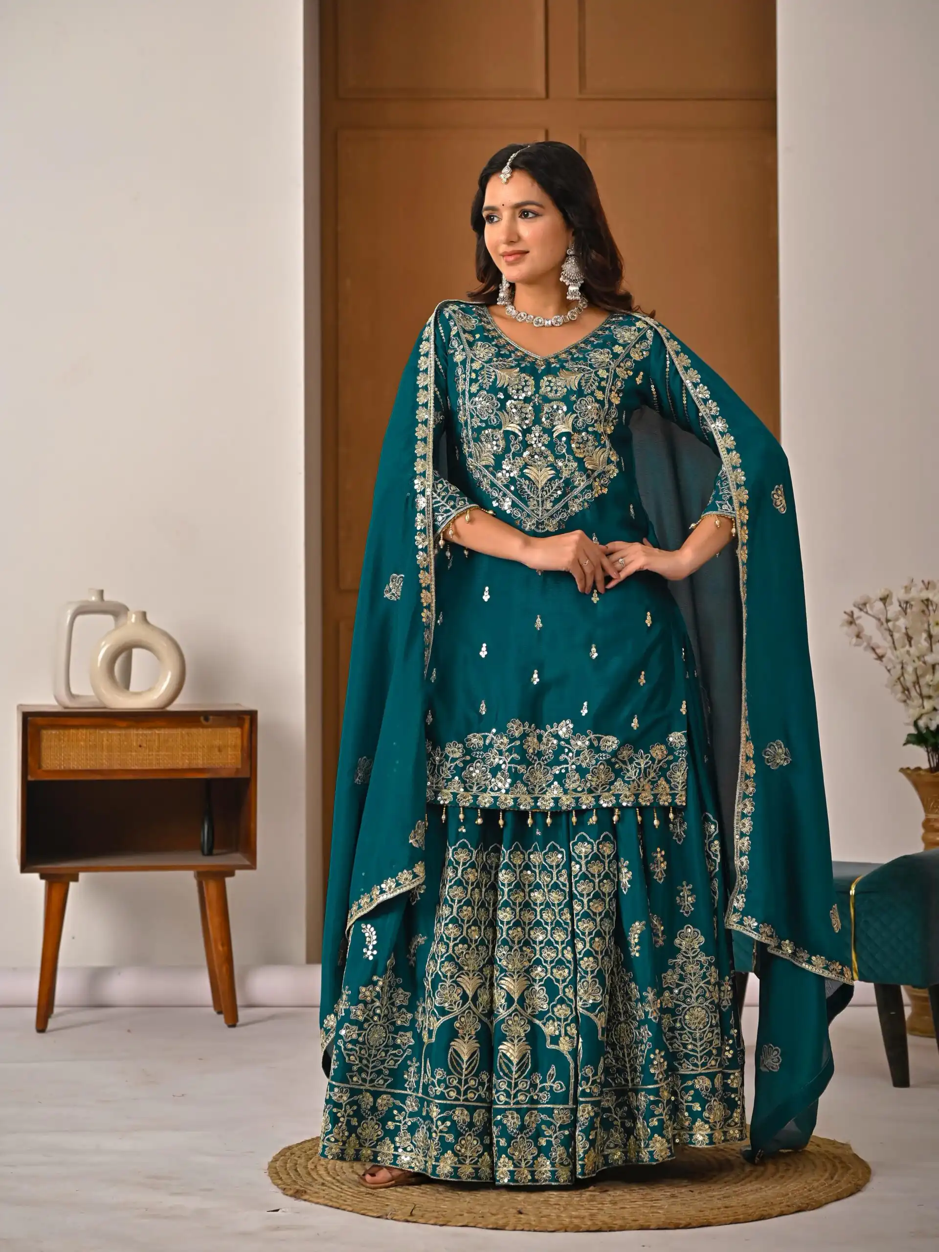NF 1245 Teal Chinon Silk Lehenga Choli with Embroidery Work & Zari Work. Now at just ₹2449. Delivery 4-6 Working Days. Shop now. | Lehenga, Bollywood Lehenga, Creative Lehenga, Designer Lehenga, Embroidered Lehenga, Party Wear Lehenga